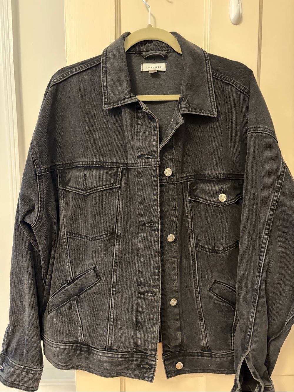 Topshop Oversized Washed Black Denim Jacket